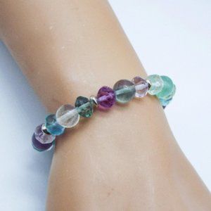 Cynthia Lynn "RAINBOW GEMS" Silver Plated Fluorite Beaded Stretch Bracelet
